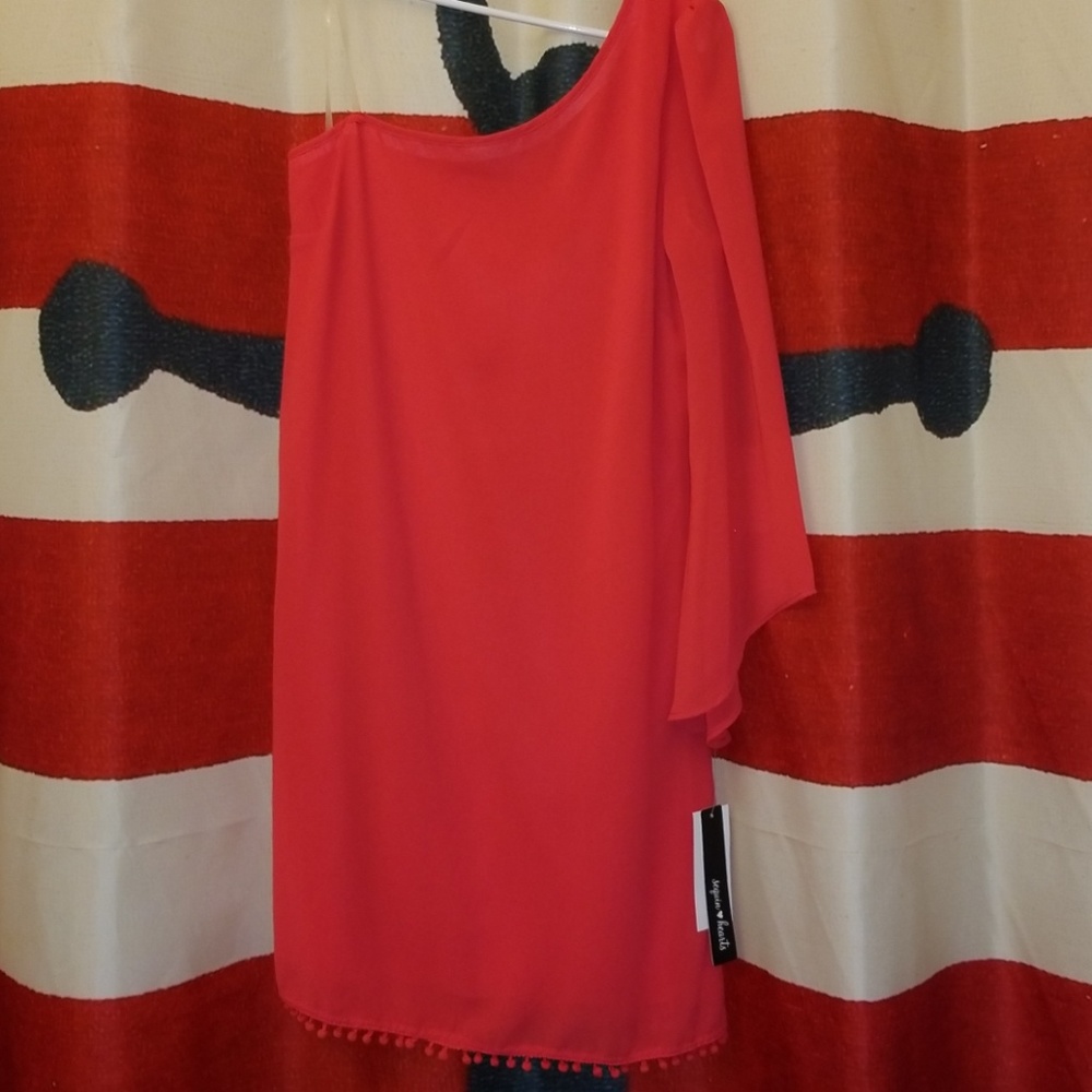 One shoulder dress Coral color
